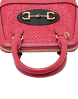 Pre-Loved Horsebit 1955 Handbag Woven Raffia Mini with Gold Hardware, Pink