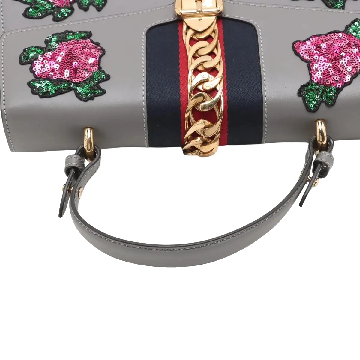 Pre-Loved Sylvie Handbag Floral Leather Medium with Gold Hardware, Gray