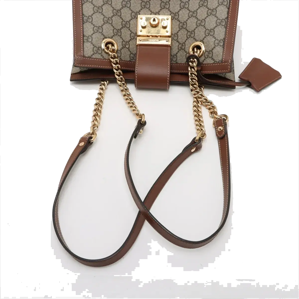 Pre-Loved Padlock Tote Monogram Coated Canvas Small with Gold Hardware, Beige Ebony