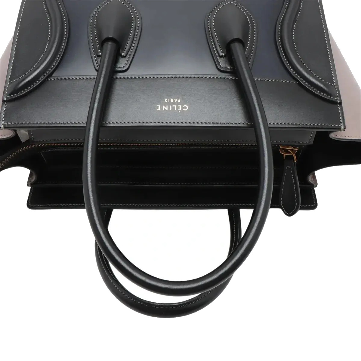 Pre-Loved Luggage Tote Leather Micro with Gold Hardware, Black and Grey