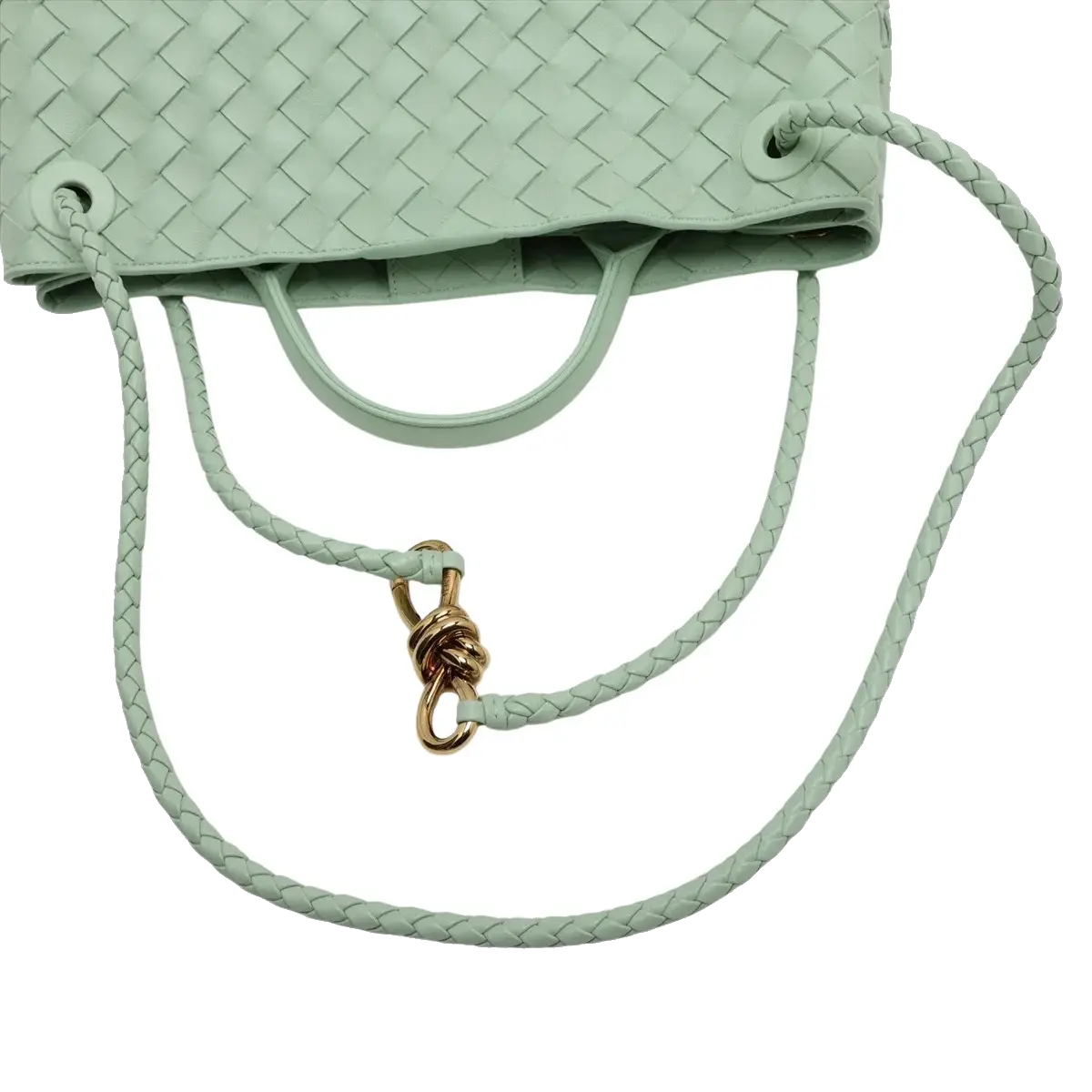 Pre-Loved Andiamo Tote Intrecciato Leather Small with Gold Hardware, Mint Green