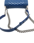 Pre-Loved Boy Shoulder Bag Quilted Patent Leather Small with Silver Hardware, Blue