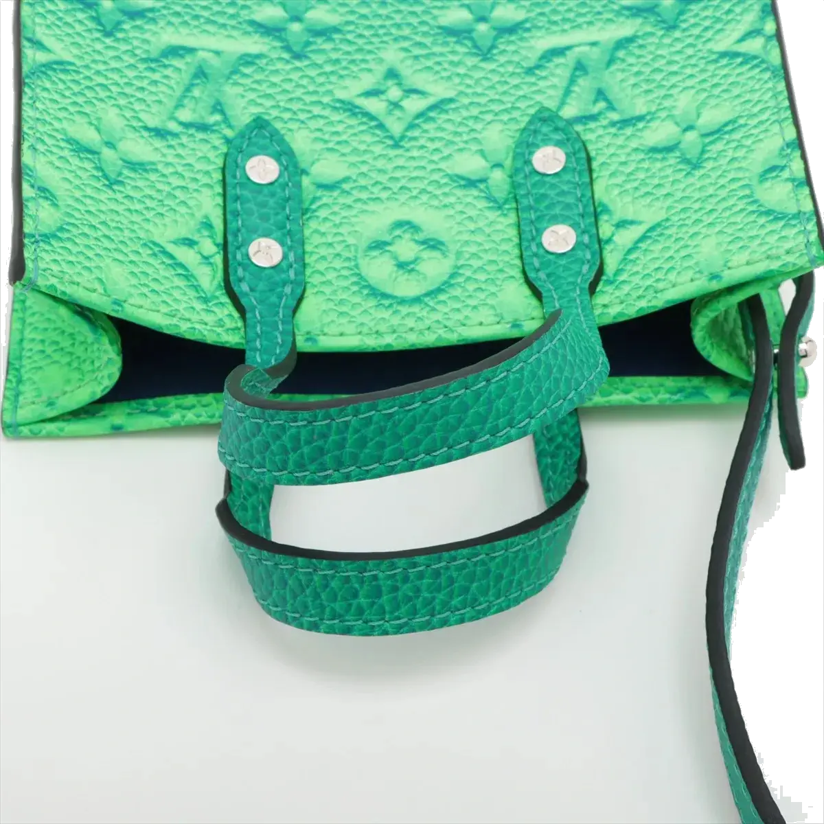 Pre-Loved Sac Plat Tote Monogram Leather XS with Silver Hardware, Green Blue Gradient