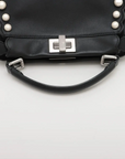 Pre-Loved Peekaboo Handbag Leather Mini with Silver Hardware, Black