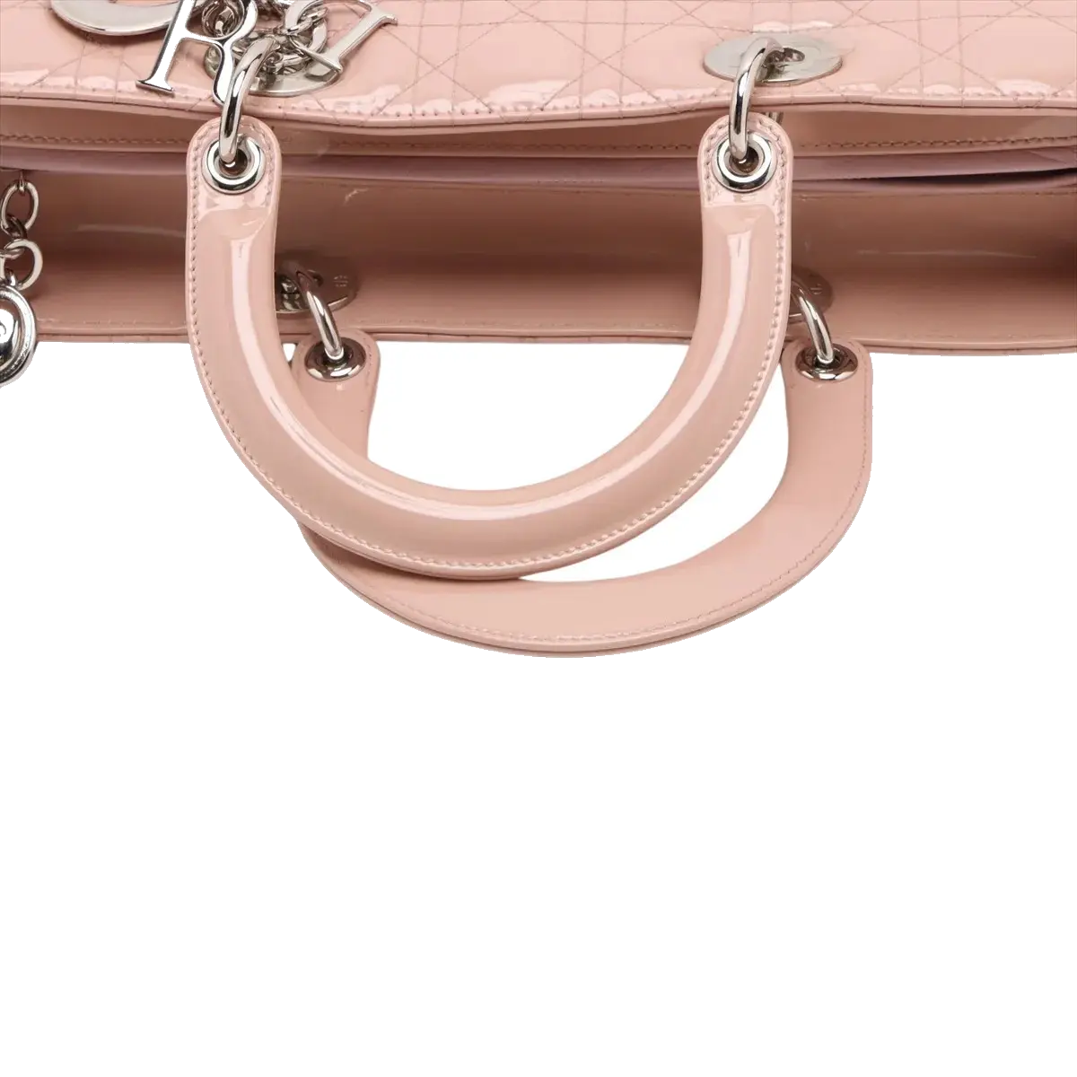Pre-Loved Lady Dior Handbag Cannage Patent Leather Large with Silver Hardware, Pink