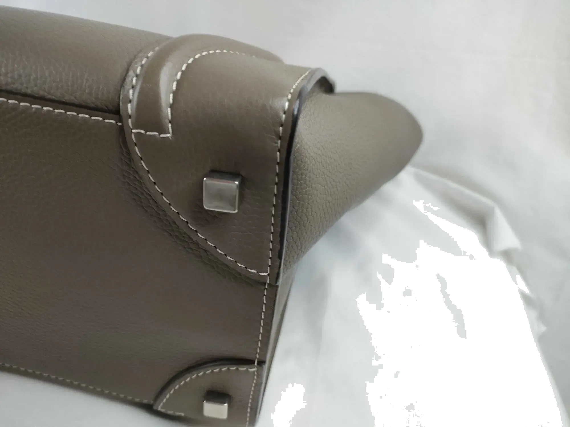 Pre-Loved Luggage Tote Leather Mini with Silver Hardware, Taupe