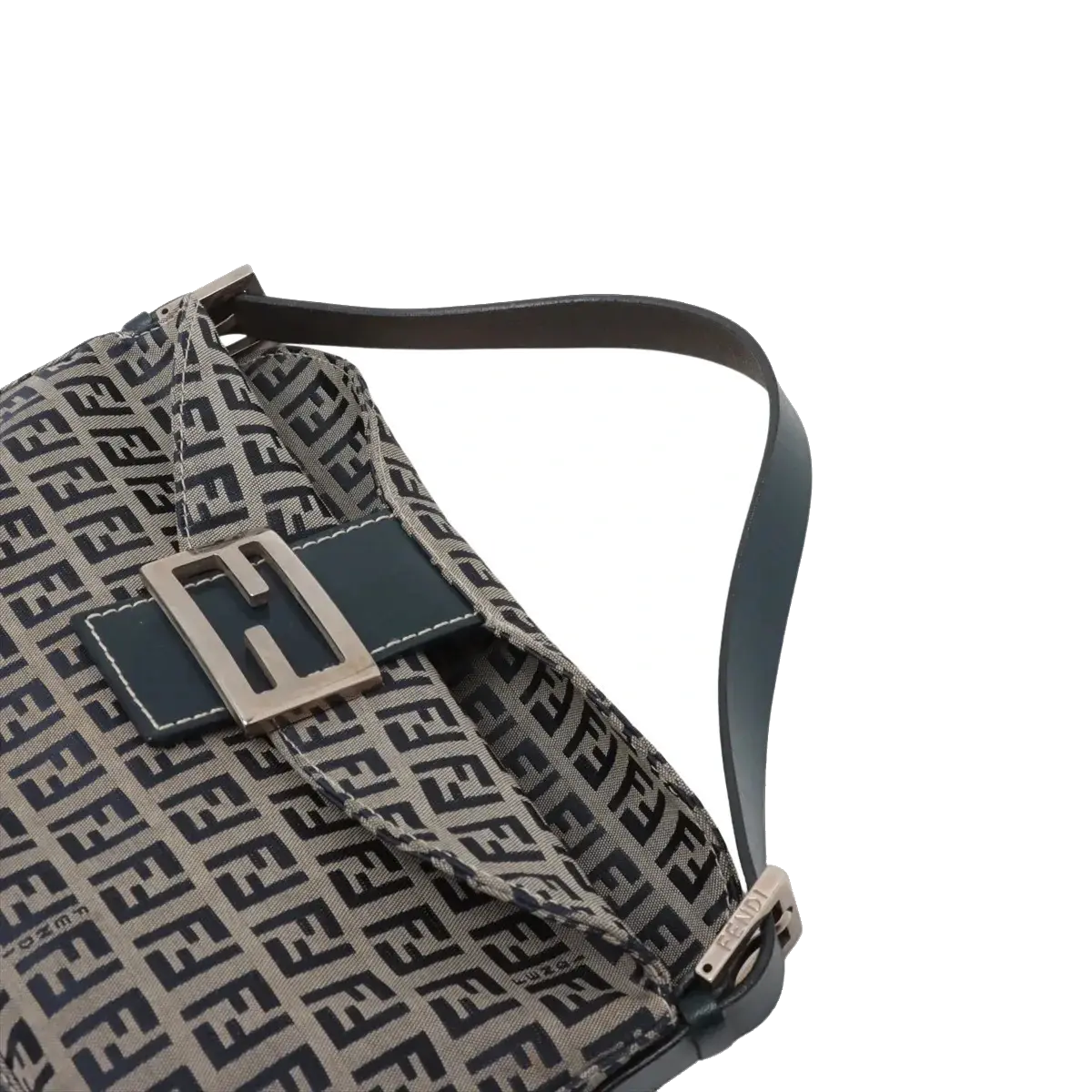Pre-Loved Mamma Baguette Shoulder Bag Zucchino Coated Canvas with Silver Hardware, Grey / Navy