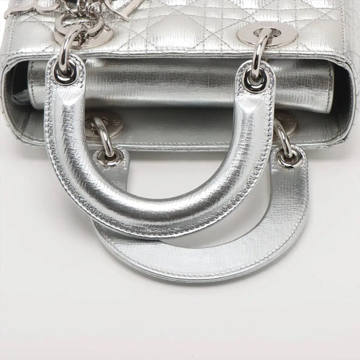 Pre-Loved Lady Dior Handbag Quilted Leather Mini with Silver Hardware, Silver