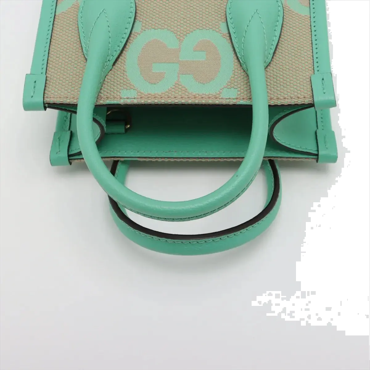 Pre-Loved Jumbo GG Mini Tote Tote Monogram Coated Canvas Mini with Gold Hardware, Beige and Green