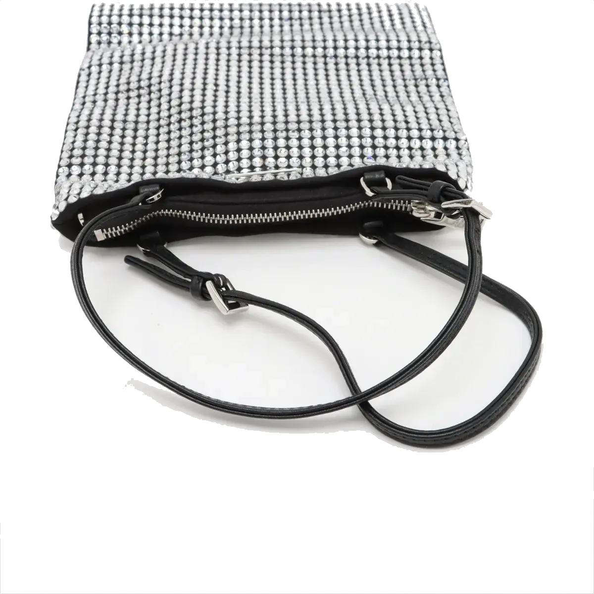 Pre-Loved Satin Crystal Tote Shoulder Bag Embellished Satin Small with Silver Hardware, Black