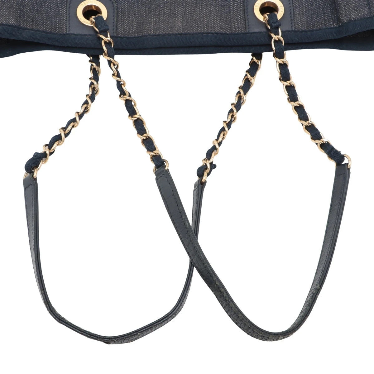 Pre-Loved Deauville Tote Denim Small with Gold Hardware, Navy Blue
