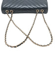Pre-Loved Chevron Flap Bag Shoulder Bag Chevron Leather Small with Gold Hardware, Navy Blue