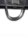 Pre-Loved Stirrup Tote Floral Suede Large with Gold Hardware, Black