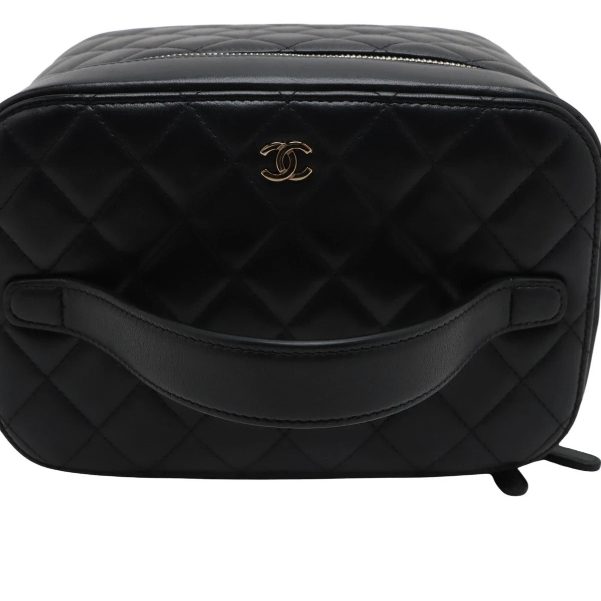 Pre-Loved Vanity Case Handbag Quilted Leather with Gold Hardware, Black