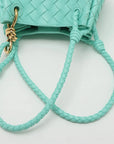 Pre-Loved Andiamo Shoulder Bag Intrecciato Leather Mini with Gold Hardware, Turquoise