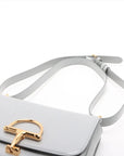 Pre-Loved Hook Shoulder Bag Leather Small with Gold Hardware, Light Grey