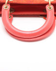 Pre-Loved Lady Dior Handbag Cannage Tweed Large with Gold Hardware, Red