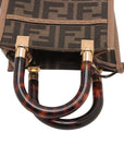 Pre-Loved Sunshine Shopper Tote FF Logo Canvas Coated Mini with Gold Hardware, Brown