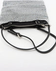 Pre-Loved Satin Crystal Tote Shoulder Bag Embellished Satin Small with Silver Hardware, Black
