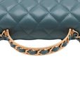 Pre-Loved Mini Flap Bag with Top Handle Handbag Quilted Leather Mini with Gold Hardware, Teal Blue