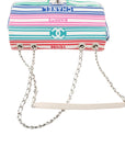 Pre-Loved Coco Stripe Flap Shoulder Bag Striped Canvas with Silver Hardware, Multicolor