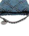 Pre-Loved Chanel 22 Tote Quilted Denim Mini with Silver Hardware, Blue