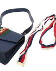 Pre-Loved Sylvie Shoulder Bag Leather Small with Gold Hardware, Navy Blue