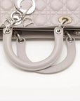 Pre-Loved Lady Dior Handbag Cannage Leather Large with Silver Hardware, Grey