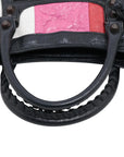 Pre-Loved Classic City Handbag Striped Leather Small with Aged Bronze Hardware, Black, White, Pink, Red