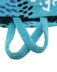 Pre-Loved Beach Tote Terry Cloth Graffiti Logo Print with Silver Hardware, Turquoise