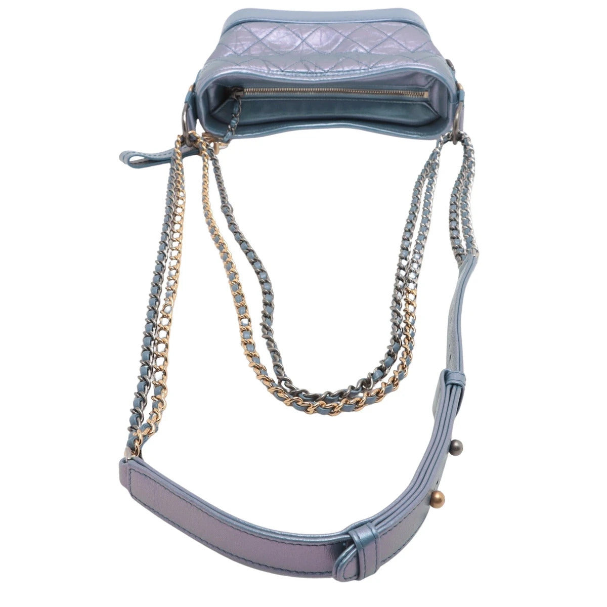 Pre-Loved Gabrielle Shoulder Bag Quilted Leather Small with Mixed Gold and Silver Hardware, Iridescent Blue