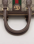 Pre-Loved Ophidia GG Mini Boston Handbag Monogram Coated Canvas Mini with Gold Hardware, Beige Ebony
