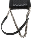 Pre-Loved Boy Shoulder Bag Chevron Leather Small with Silver Hardware, Black