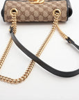 Pre-Loved GG Marmont Shoulder Bag Monogram Coated Canvas Mini with Gold Hardware, Beige / Ebony with Black Leather Trim