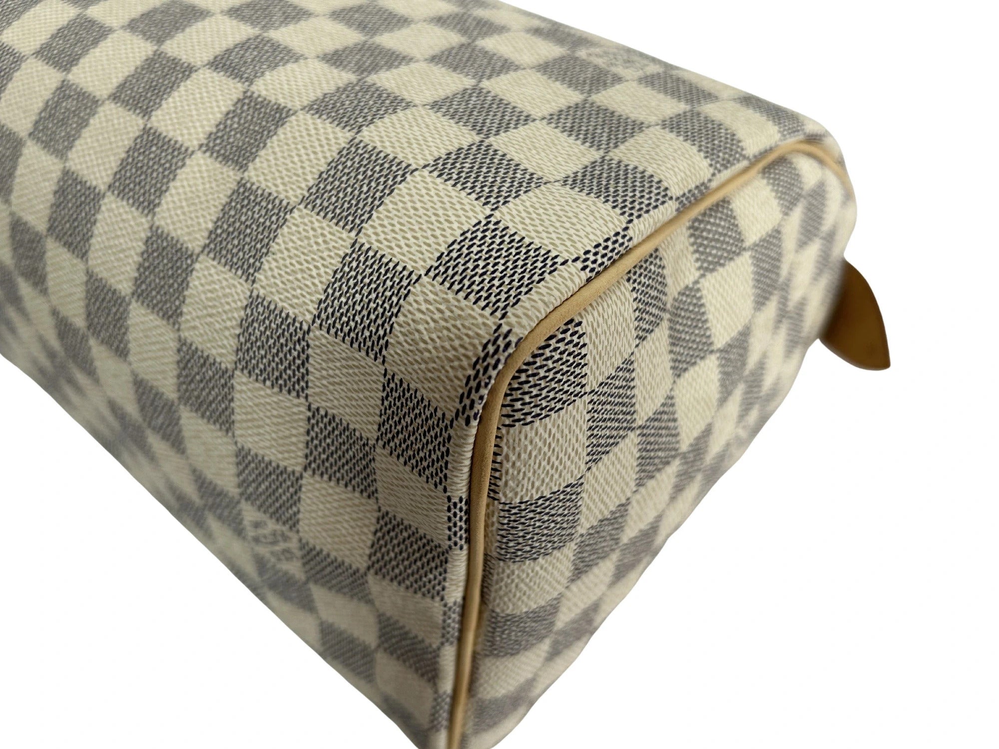 Pre-Loved Speedy Handbag Damier Azur Coated Canvas 25 with Gold Hardware, Cream