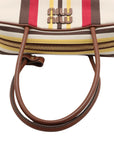 Pre-Loved Bowling Bag Handbag Striped Canvas Small with Gold Hardware, Beige Multicolor