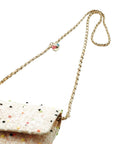 Pre-Loved Wallet on Chain Crossbody Bag Quilted Tweed with Gold Hardware, Beige Multicolor