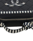 Pre-Loved CC Filigree Vanity Case Vanity Case Quilted Leather Small with Silver Hardware, Navy Blue with White Striped Trim