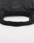 Pre-Loved Veneta Shoulder Bag Intrecciato Leather Medium with Gold Hardware, Black
