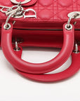 Pre-Loved Lady Dior Handbag Cannage Leather Medium with Silver Hardware, Red