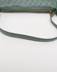 Pre-Loved Sunrise Shoulder Bag Intrecciato Leather Small with Gold Hardware, Sage Green