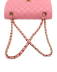 Pre-Loved Classic Double Flap Shoulder Bag Quilted Leather Small with Rainbow Iridescent Hardware, Pink