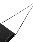 Pre-Loved Wallet on Chain Crossbody Bag Quilted Leather with Silver Hardware, Black