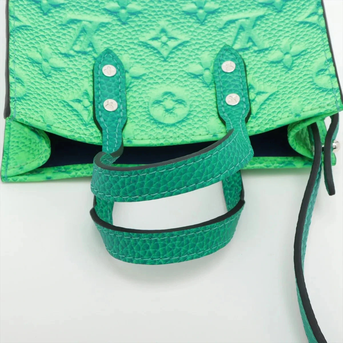 Pre-Loved Sac Plat Tote Monogram Leather XS with Silver Hardware, Green Blue Gradient