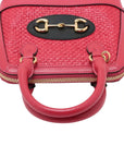 Pre-Loved Horsebit 1955 Handbag Woven Raffia Mini with Gold Hardware, Pink