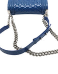 Pre-Loved Boy Shoulder Bag Quilted Patent Leather Small with Silver Hardware, Blue