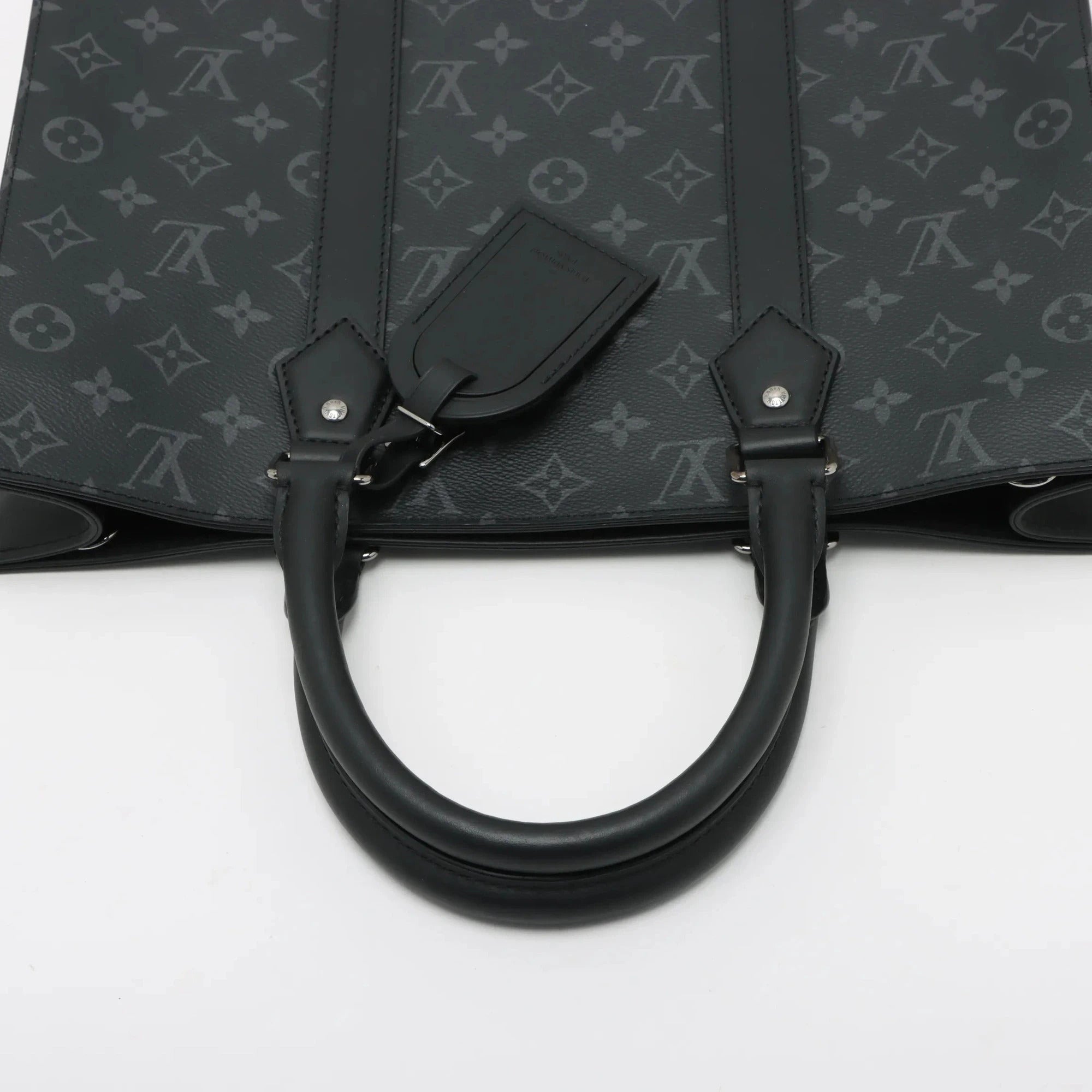 Pre-Loved Sac Plat Tote Monogram Coated Canvas with Silver Hardware, Black