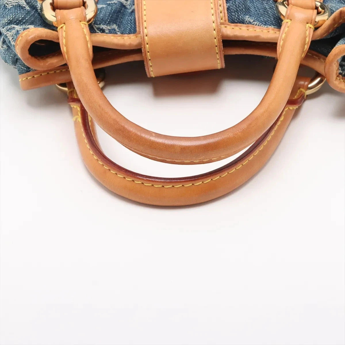 Pre-Loved Pleaty Handbag Monogram Denim Small with Gold Hardware, Blue