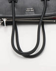 Pre-Loved Twin Pocket Tote Tote Leopard Leather Small with Silver Hardware, Black