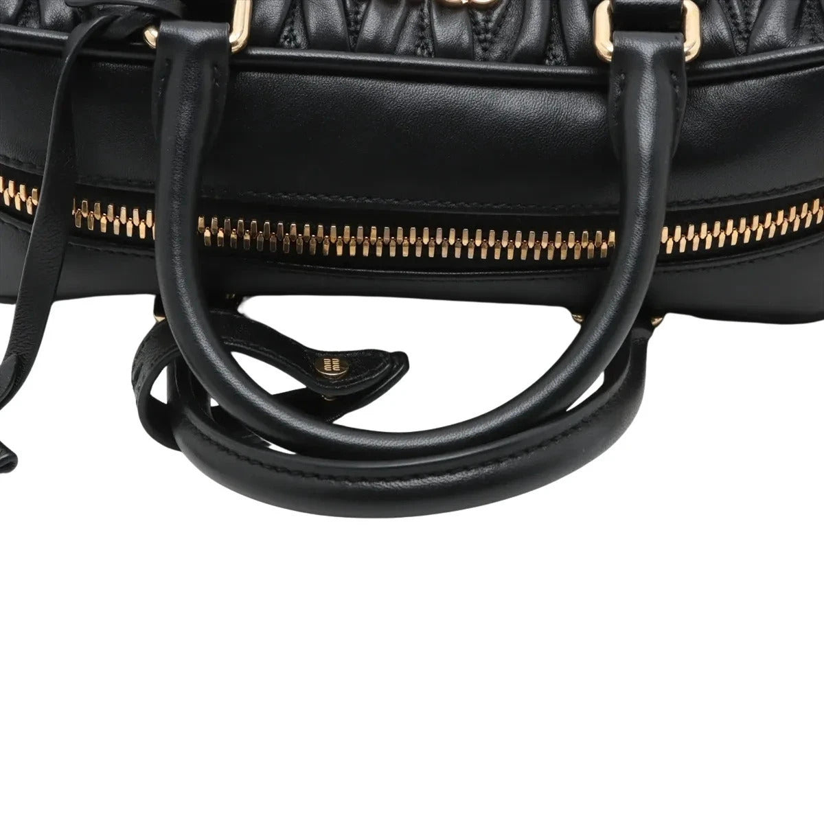 Pre-Loved Matelassé Bowling Bag Handbag Quilted Leather Mini with Gold Hardware, Black